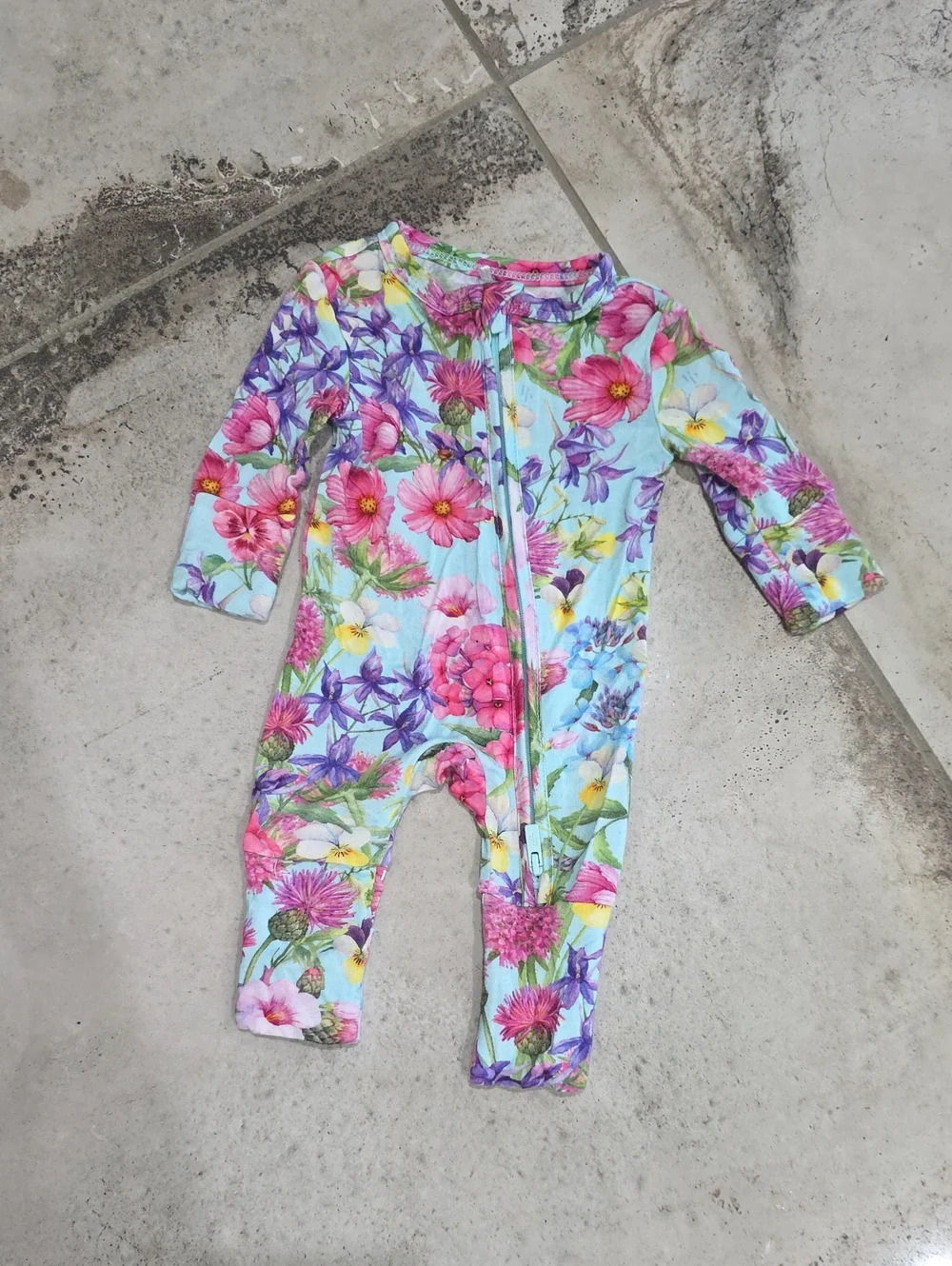 Posh Peanut Floral Zip-Front Baby One-Piece - Pink & Blue